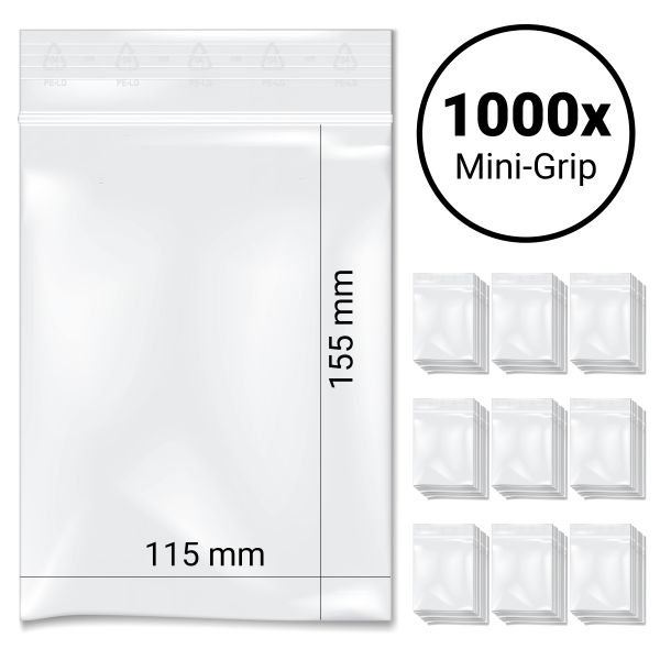 Topgrip Verschlussbeutel 115x155 mm - 1000 Stück (ohne Schriftfeld)