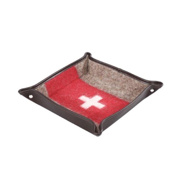 Eskimo Taschenentleerer mit Schweizerkreuz aus Schurwolle (18x18cm) - Braun
