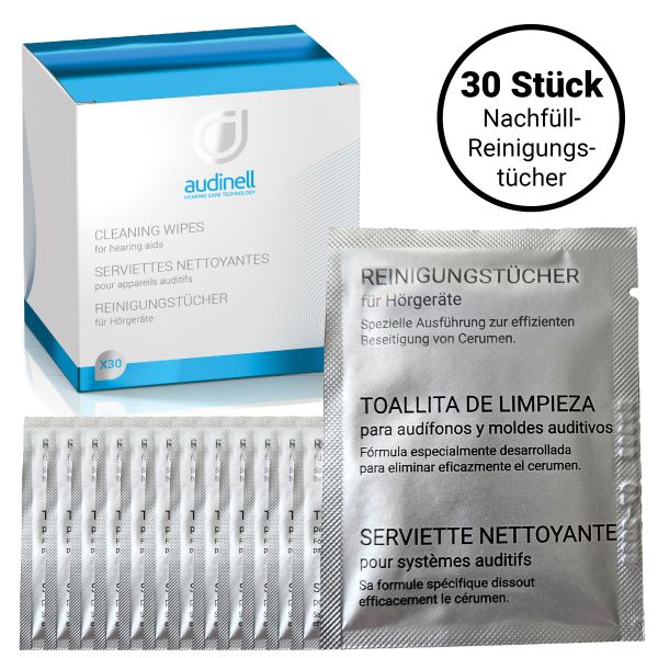 audinell Hörgeräte Reinigungstücher Nachfüllpack (14x14.5 cm) - 30 Stück