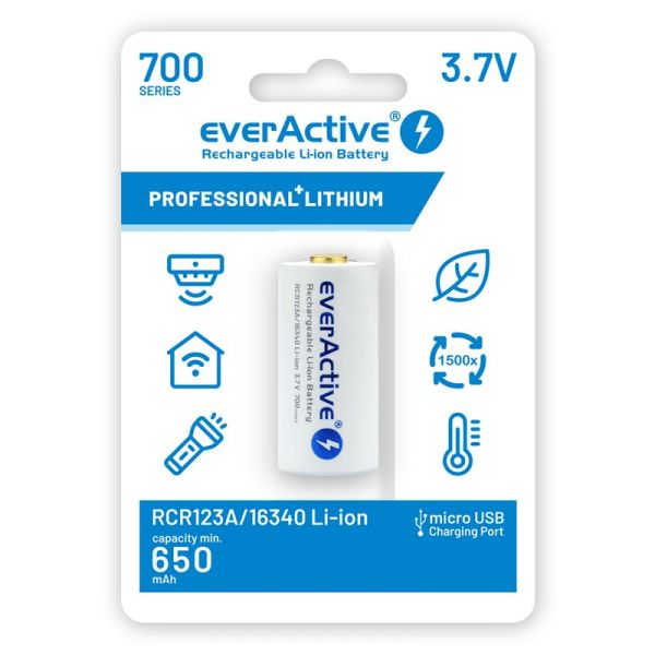 everActive 16340/RCR123A 3,7V 700 mAh - Akku mit BOX-Schutz