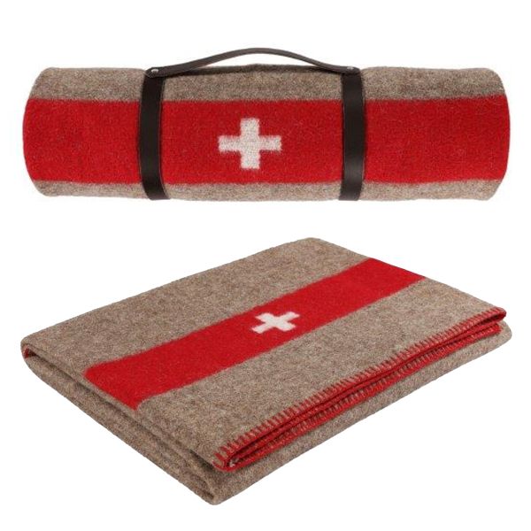 Eskimo Wolldecke mit Ledergurt - Picknickdecke mit Tragegriff aus Leder