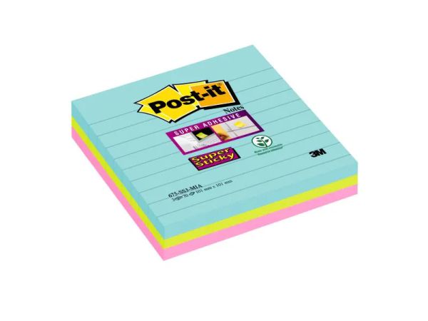 Post-it Super Sticky 10.1x10.1cm, Mehrfarbig - 3 Haftnotizblöcke