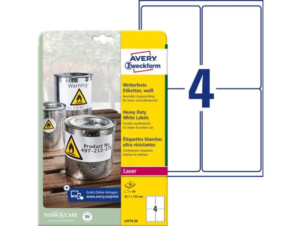 Avery Zweckform L4774-20, 99.1 x 139 mm - Wetterfest-Etiketten