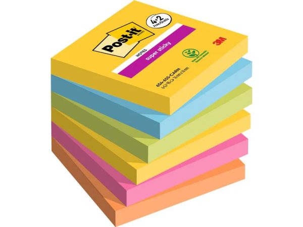 Post-it Super Sticky 7.6x7.6cm, Mehrfarbig - 6 Haftnotizblöcke