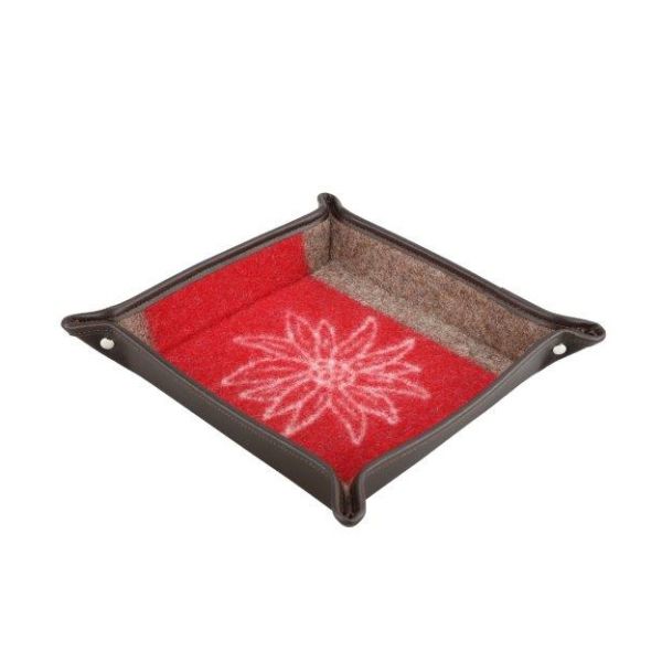 Eskimo Taschenentleerer mit Edelweiss-Design aus Schurwolle (18x18cm) - Braun