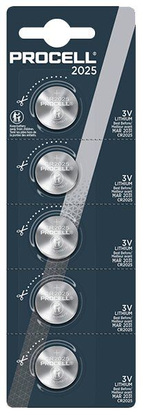 Duracell Procell CR2025 - 5 Knopfzellen Industriebatterien (3 Volt Lithium)