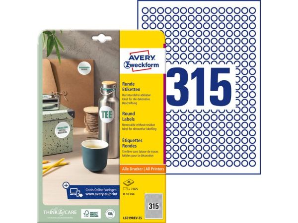 Avery Zweckform L6019REV-25, Ø 10 mm - Runde-Etiketten