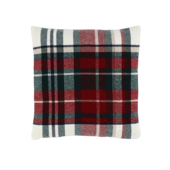 Eskimo Kissen Brünig mit Karomuster, 100% Merinowolle (45x45cm) - Rot