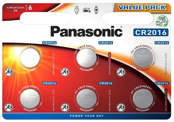 Panasonic CR2016 - 6 Knopfzellenbatterien