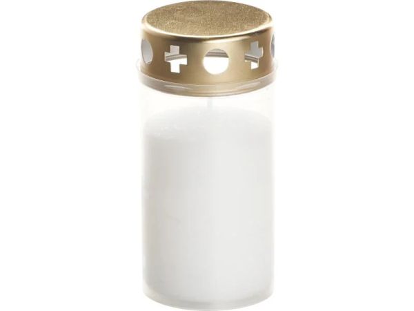 balthasar Grabkerze Weiss mit Deckel - Grablicht