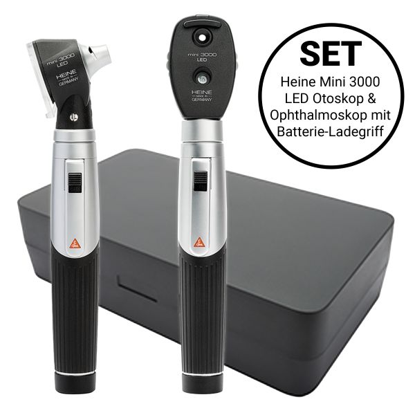 Heine Mini 3000 LED Diagnostik Set (D-872.11.021) Ophthalmoskop & Otoskop - mit Batteriegriffen