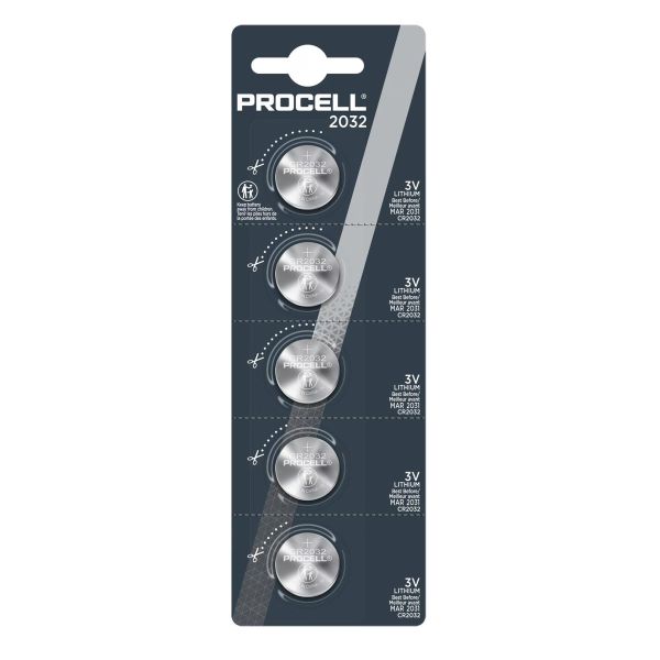 Procell CR2032 - 5 Knopfzellen Industriebatterien (3 Volt Lithium)