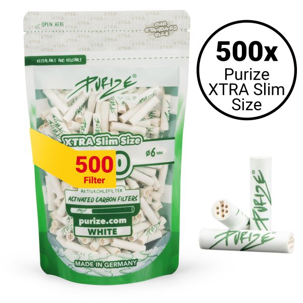 Purize Xtra Slim Size Aktivkohlefilter Weiss (Ø 6mm, L 27 mm) - 500 Stück