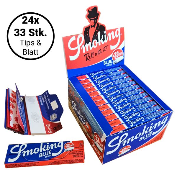 Smoking Blue King Size Ultrathin rolling Paper & Tips - 24 Box