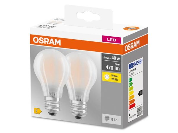 Osram 4 Watt (40 W), E27, 470 lm, Warm White (2700 K) - LED Lampe in klassischer Kolbenform