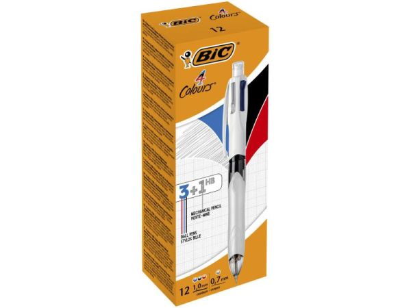 Bic 4 Colours mit HB Bleistift, Grau - 12 Kugelschreiber