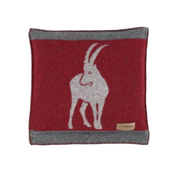 Eskimo Kissen Arosa mit Steinbock, aus Wolle (45x45cm) - Rot/Grau
