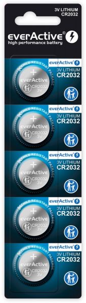 everActive CR2032 Lithium - 5 Knopfzellenbatterien (3 Volt, 220 mAh)